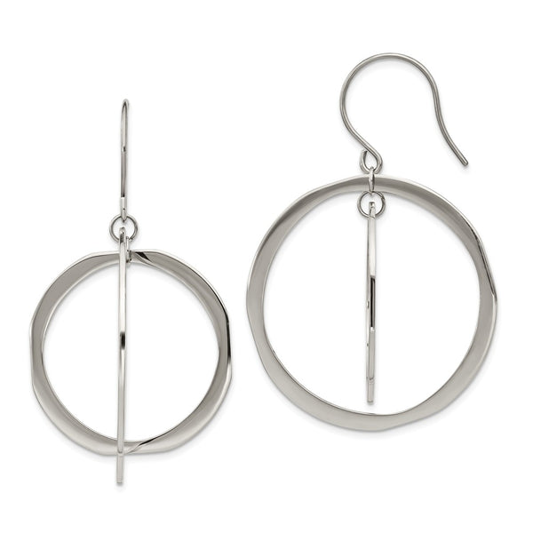 Stainless Steel Polished Circles Dangle Shepherd Hook Earring