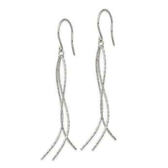 Stainless Steel Polished and Textured Dangle Shepherd Hook Earrings