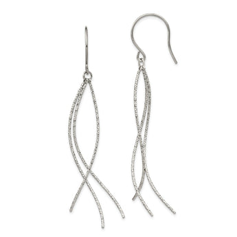 Stainless Steel Polished and Textured Dangle Shepherd Hook Earrings