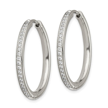 Stainless Steel Polished with CZ 2.50mm Hinged Hoop Earrings