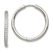 Stainless Steel Polished with CZ 2.50mm Hinged Hoop Earrings