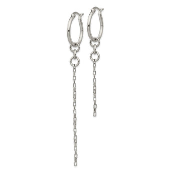 Stainless Steel Polished Long and Short Chain Dangle Hoop Earrings