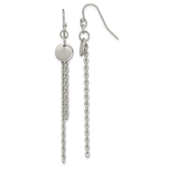 Stainless Steel Polished Disc with Chain Dangle Shepherd Hook Earrings