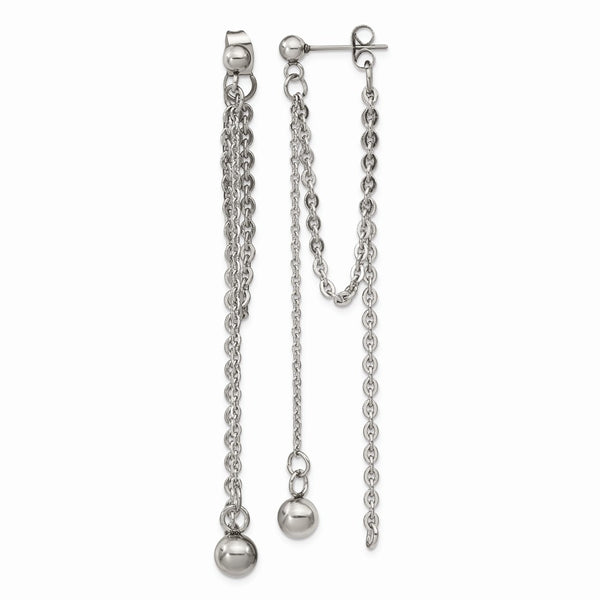Stainless Steel Polished Multi Chain Front and Back Post Dangle Earrings