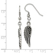 Stainless Steel Antiqued & Polished w/Black Crystal Wings Dangle Earrings