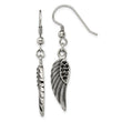 Stainless Steel Antiqued & Polished w/Black Crystal Wings Dangle Earrings