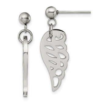 Stainless Steel Polished Wing Post Dangle Earrings