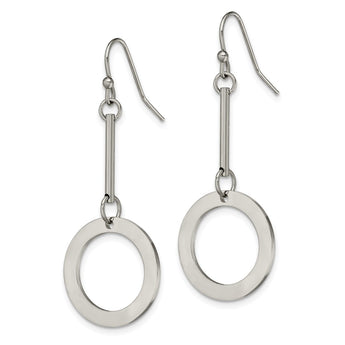 Stainless Steel Polished Circle Dangle Shepherd Hook Earrings