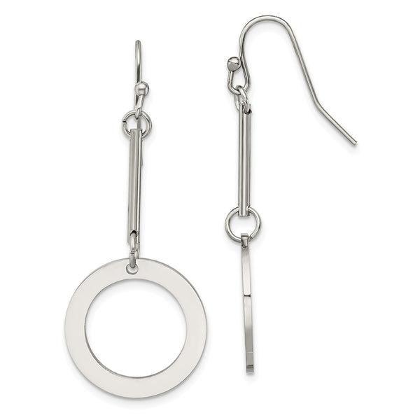 Stainless Steel Polished Circle Dangle Shepherd Hook Earrings