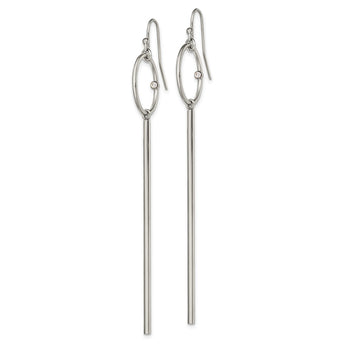 Stainless Steel Polished with Crystal Bar Dangle Shepherd Hook Earrings