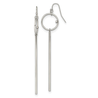 Stainless Steel Polished with Crystal Bar Dangle Shepherd Hook Earrings