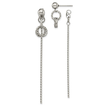 Stainless Steel Polished Twisted Bar Front and Back Post Dangle Earrings