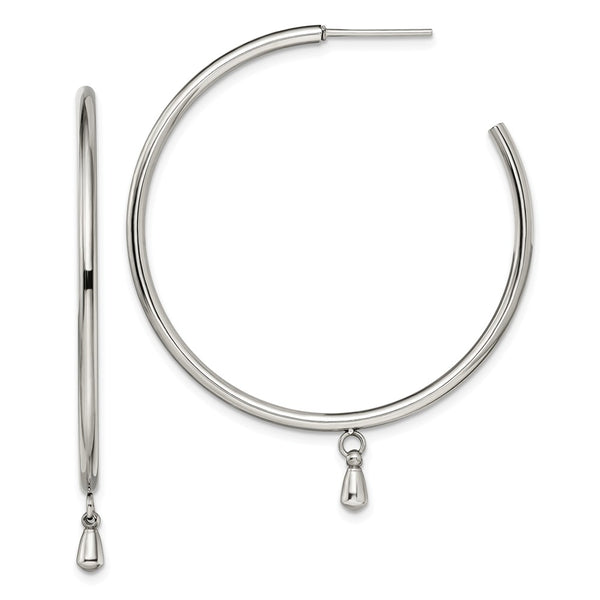 Stainless Steel Polished with Dangle Post Hoop Earrings