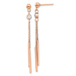 Stainless Steel Polished Rose IP-plated w/Crystal Bar Post Dangle Earrings
