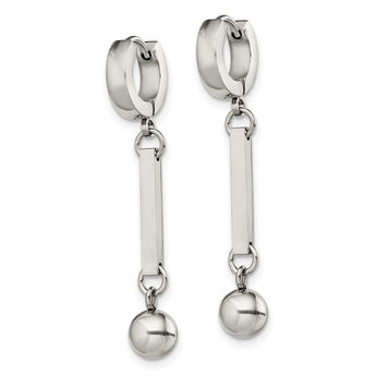 Stainless Steel Polished with Bar & Ball Dangle Hinged Hoop Earrings