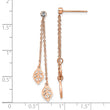 Stainless Steel Polished Rose IP-plated with CZ Leaf Post Dangle  Earrings