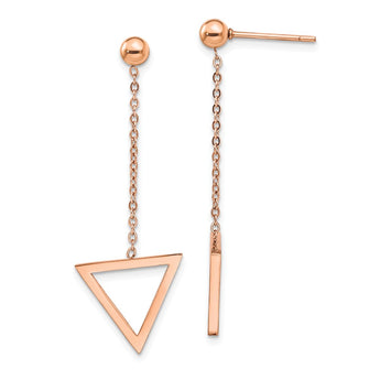 Stainless Steel Polished Rose IP-plated Triangle Post Dangle Earrings