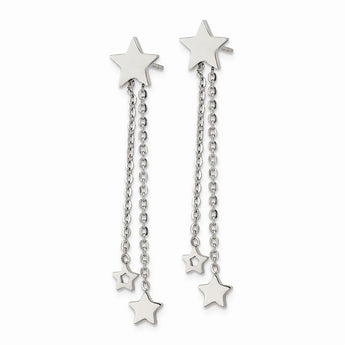 Stainless Steel Polished Stars Post Dangle Earrings