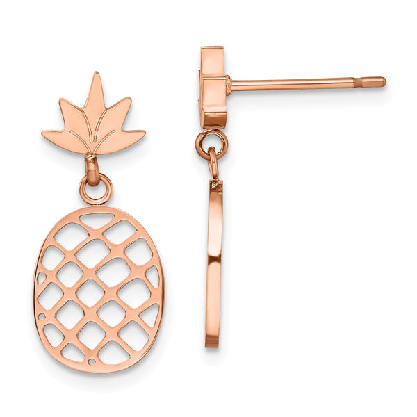 Stainless Steel Polished Rose IP-plated Pineapple Post Dangle Earrings