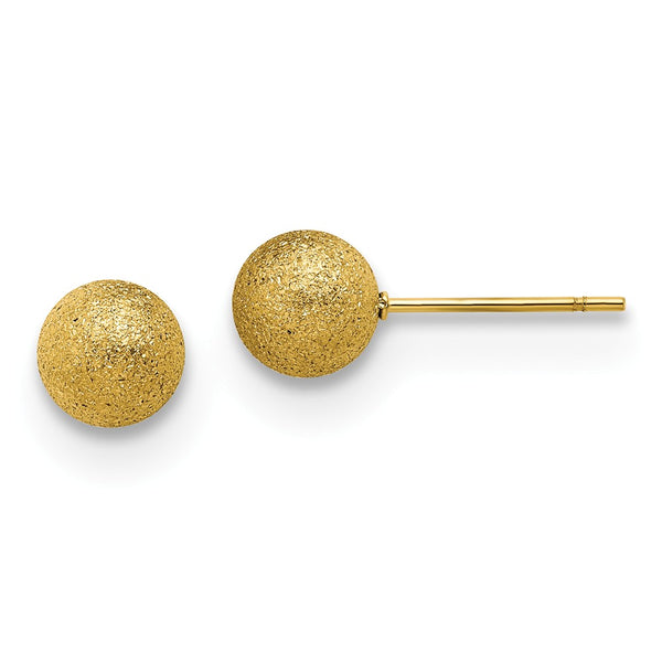 Stainless Steel Polished Laser cut Yellow IP-plated 7mm Ball Post Earrings