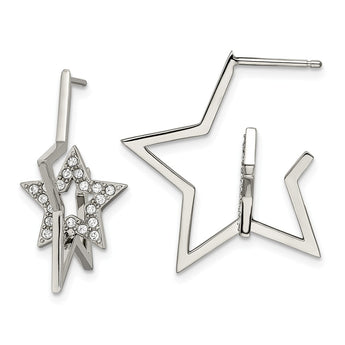 Stainless Steel Polished with Swarovski Crystal Stars Post Earrings