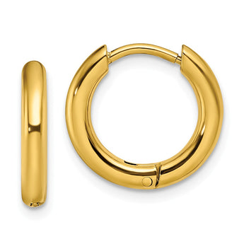 Stainless Steel Polished Yellow IP-plated 2.5mm Hinged Hoop Earrings