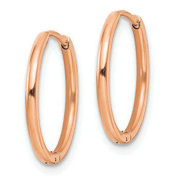 Stainless Steel Polished Rose IP-plated 1.6mm Hinged Hoop Earrings