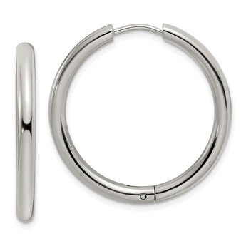 Stainless Steel Polished 3mm Hinged Hoop Earrings