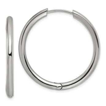 Stainless Steel Polished 3mm Hinged Hoop Earrings