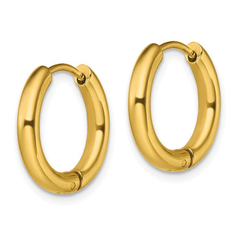 Stainless Steel Polished Yellow IP-plated 3mm Hinged Hoop Earrings