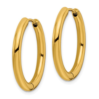 Stainless Steel Polished Yellow IP-plated 3mm Hinged Hoop Earrings