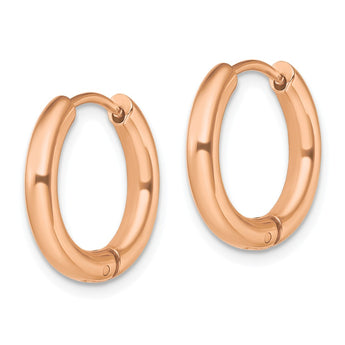 Stainless Steel Polished Rose IP-plated 3mm Hinged Hoop Earrings