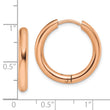 Stainless Steel Polished Rose IP-plated 3mm Hinged Hoop Earrings