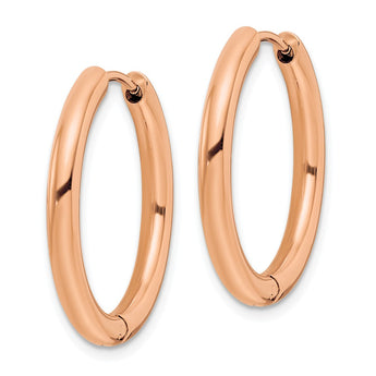 Stainless Steel Polished Rose IP-plated 3mm Hinged Hoop Earrings