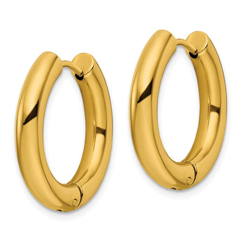 Stainless Steel Polished Yellow IP-plated 4mm Hinged Hoop Earrings