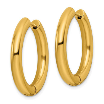 Stainless Steel Polished Yellow IP-plated 4mm Hinged Hoop Earrings