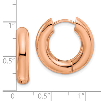 Stainless Steel Polished Rose IP-plated 5mm Hinged Hoop Earrings