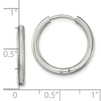 Stainless Steel Polished and Textured 2.5mm Hinged Hoop Earrings