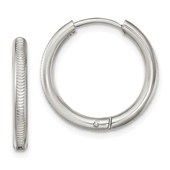 Stainless Steel Polished and Textured 2.5mm Hinged Hoop Earrings