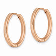 Stainless Steel Polished and Textured Rose IP 2.5mm Hinged Hoop Earrings