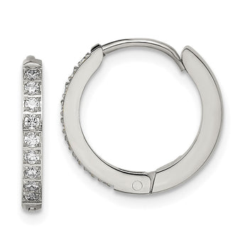 Stainless Steel Polished with Preciosa Crystal 2mm Hinged Hoop Earrings