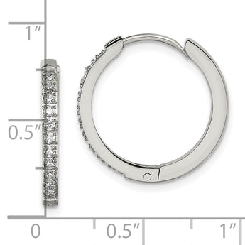 Stainless Steel Polished with Preciosa Crystal 2mm Hinged Hoop Earrings