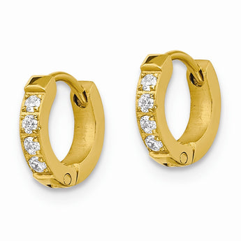 Stainless Steel Polished Yellow IP w/Preciosa Crystal Hinged Hoop Earrings