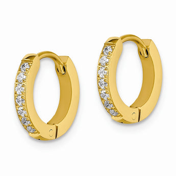 Stainless Steel Polished Yellow IP w/Preciosa Crystal Hinged Hoop Earrings