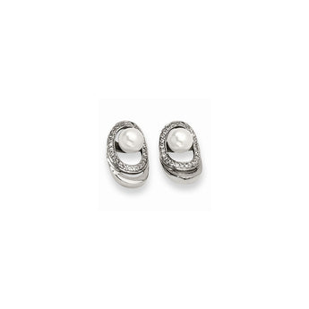 Stainless Steel Simulated Pearl & CZ Earrings