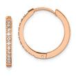 Stainless Steel Polished Rose IP w/Preciosa Crystal Hinged Hoop Earrings