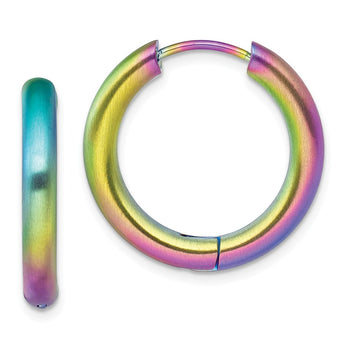 Stainless Steel Brushed Rainbow IP-plated 3.5mm Hinged Hoop Earrings