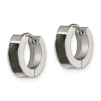 Stainless Steel Polished with Carbon Fiber Inlay 4mm Hinged Hoop Earrings