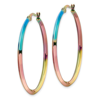 Stainless Steel Polished Rainbow IP-plated 2.5mm Hoop Earrings