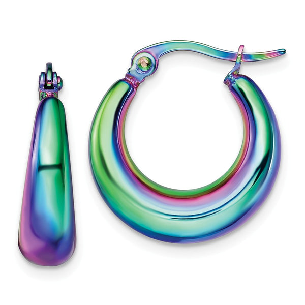 Stainless Steel Polished Rainbow IP-plated Hoop Earrings